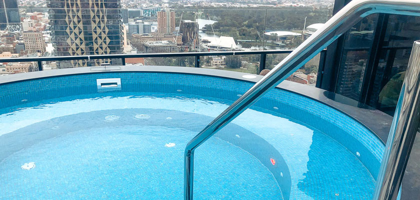 Penthouse spa pool LED lights Torrens river Adelaide
