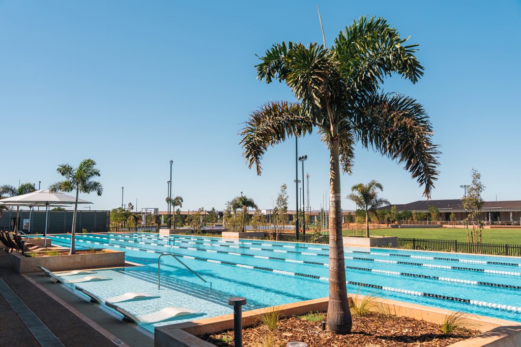 A pool side view across the swimming pool at Mungala Resort